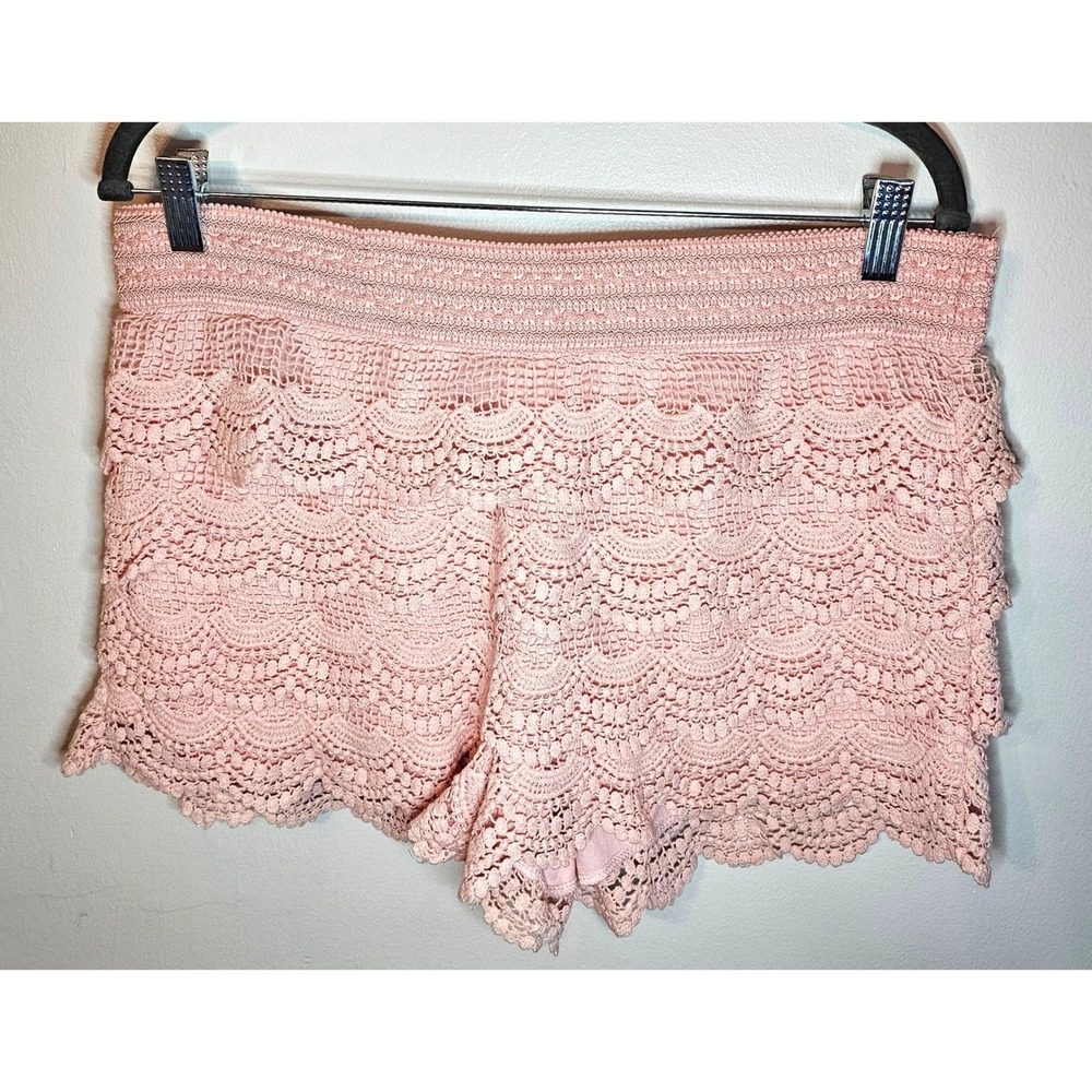 No Boundaries Pink Wine Crochet Lace Shorts XL Boho Tiered Scalloped NJ25B773
